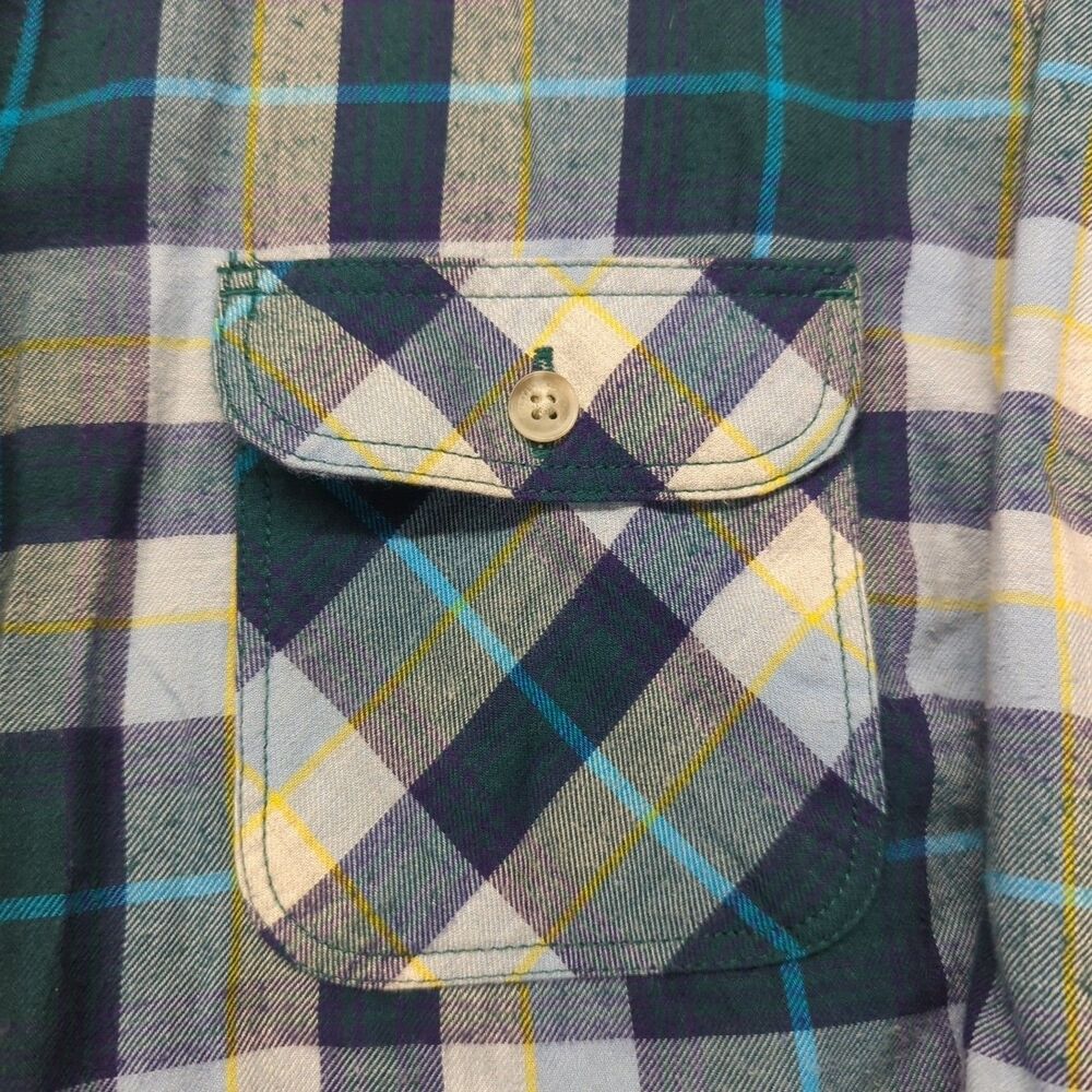 Eddie Bauer Womens Medium Plaid Flannel Green Blue Yellow M Cotton Outdoor Hike - Picture 4 of 8